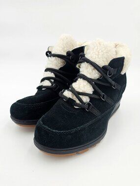 Sorel Evie Cozy Lace Black Suede Wedge Booties (NL4924-010) Women's Size 8.5